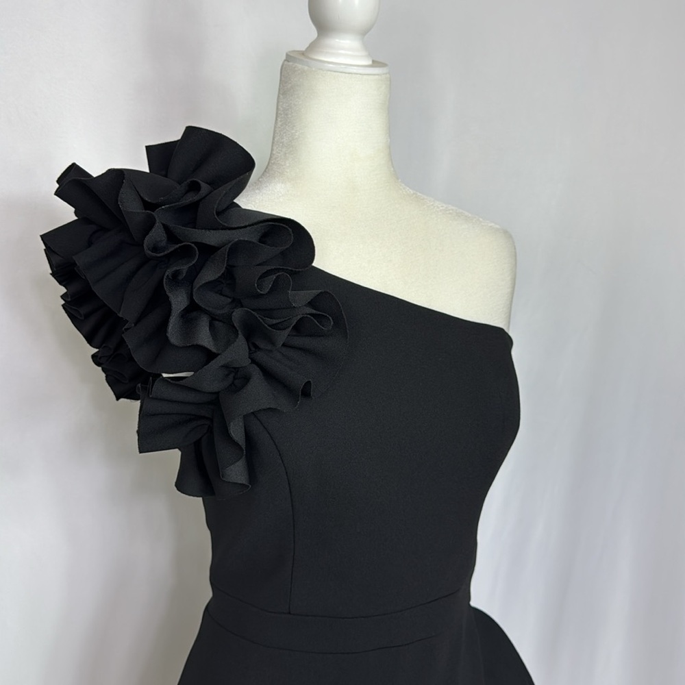 Xscape Black One-Shoulder High-Low Ruffle Dress - Picture 8 of 14